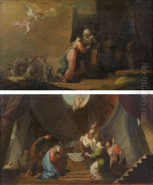 La Visitation (+ La Presentation Au Temple; Pair) Oil Painting by Franz Anton Maulbertsch