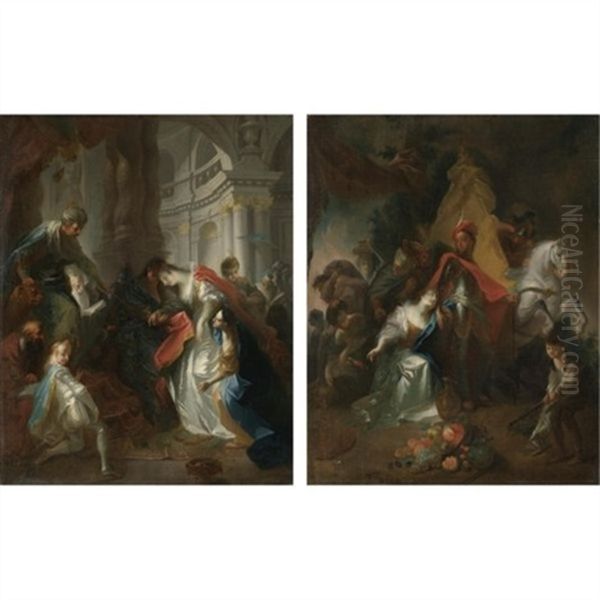 Esther Before Ahasuerus (+ David And Abigail; Pair) Oil Painting by Franz Anton Maulbertsch