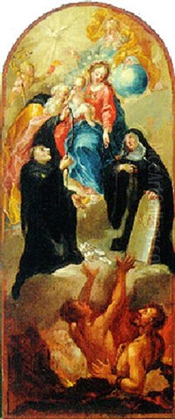 The Madonna And Child In Judgement With Saints Benedict, Thomas Aquinas And A Benedictine Nun Oil Painting by Franz Anton Maulbertsch