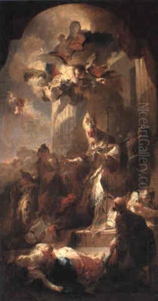 Bishop Martyr Blessing A Dead Woman Oil Painting by Franz Anton Maulbertsch