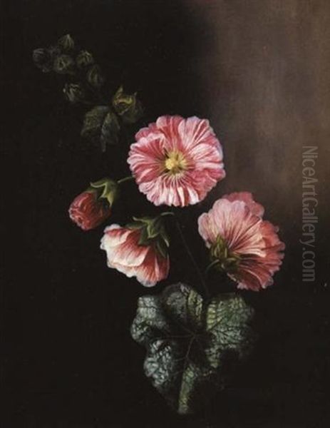 Une Rose Tremiere Oil Painting by Esther Herminie de Maunoir