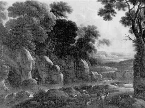 Cavalier Dans Un Paysage Fluvial Oil Painting by Henri de Mauperche