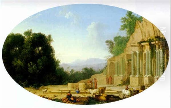 Landscape With Figures By Ruins In The Roman Campagna Oil Painting by Henri de Mauperche