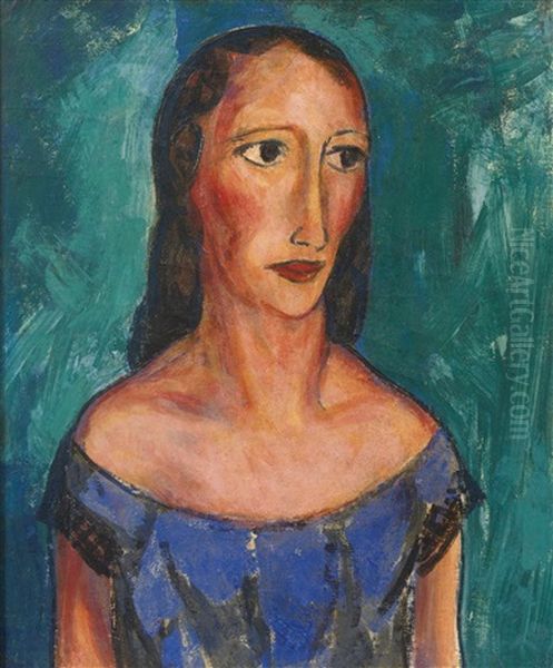 Young Woman In Blue Dress Oil Painting by Alfred Henry Maurer