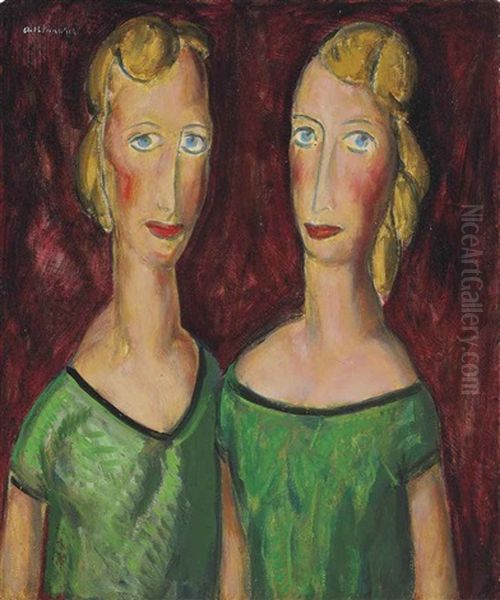 Two Sisters In Green Oil Painting by Alfred Henry Maurer