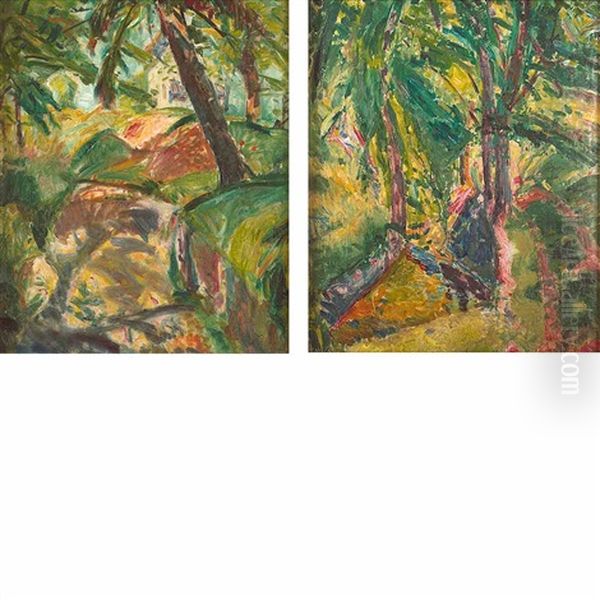 The House Through The Trees, Marlboro, New York And Forest Interior : A Double-sided Work Oil Painting by Alfred Henry Maurer