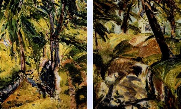 House And Trees (+ Tropical Forest Interior, Verso) Oil Painting by Alfred Henry Maurer