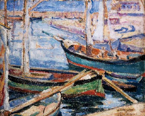 Sailboats In Port Oil Painting by Alfred Henry Maurer