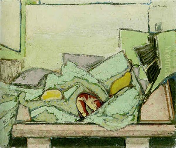 Still Life With Green Cloth Oil Painting by Alfred Henry Maurer