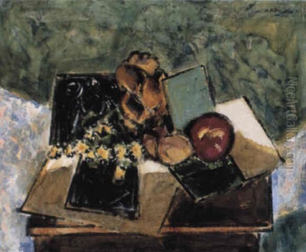 Still Life With Books And Apple Oil Painting by Alfred Henry Maurer