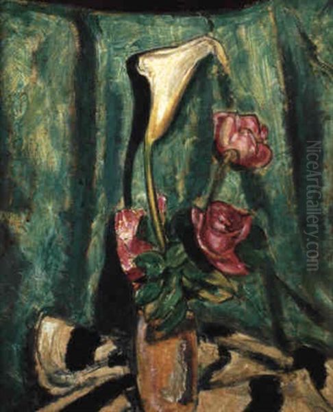 Still Life With Calla Lily And Roses Oil Painting by Alfred Henry Maurer