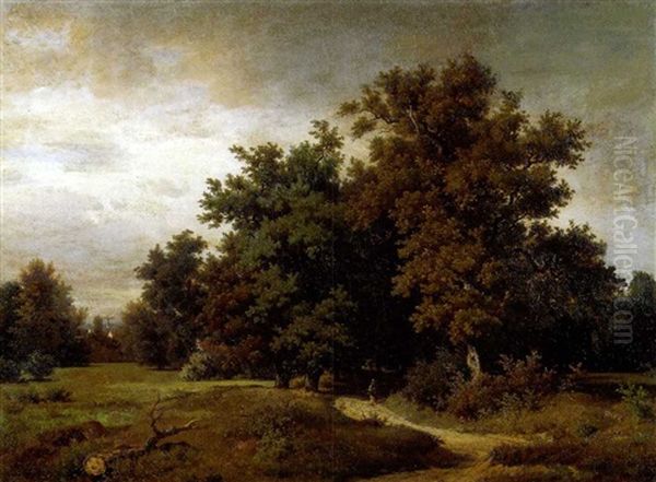 Parklandschaft Mit Machtigen Laubbaumen An Einem Sonnigen   Herbsttag Oil Painting by Jakob Maurer