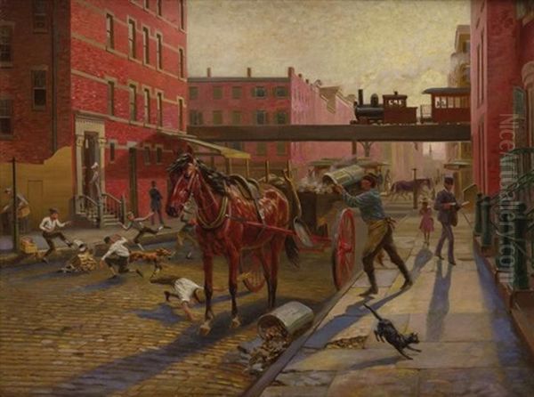 View Of Forty-third Street West Of Ninth Avenue Oil Painting by Louis Maurer