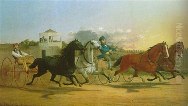 Trotters Racing By A Judges Stand Oil Painting by Louis Maurer