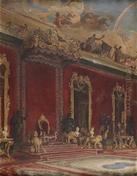 Salon De Tronos Del Palacio Real De Madrid Oil Painting by Gabriel Maureta y Aracil