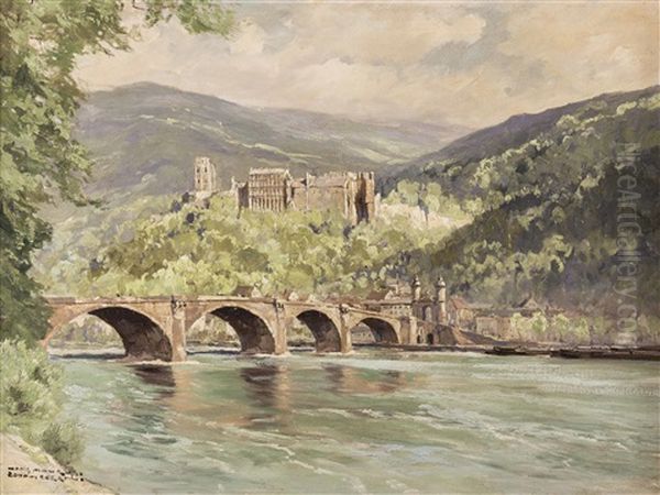 Blick Vom Neckarufer Auf Das Heidelberger Schloss Oil Painting by Hans Maurus