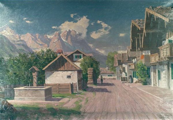 Fruhlingsstrase In Garmisch Oil Painting by Hans Maurus