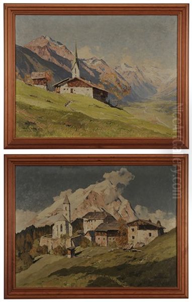 Alpine Landscapes (pair) Oil Painting by Hans Maurus