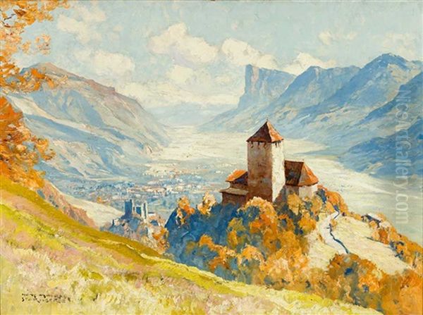 Meran. Blick Von Der Hohe Der Alten Festung Auf Meran Und Das Eisacktal Oil Painting by Hans Maurus