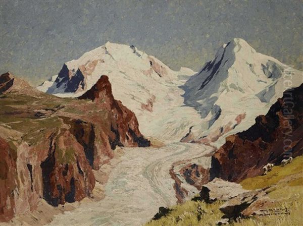 Der Gorner Gletscher Mit Rothorn, Monterosa Und Lyskamm Oil Painting by Hans Maurus