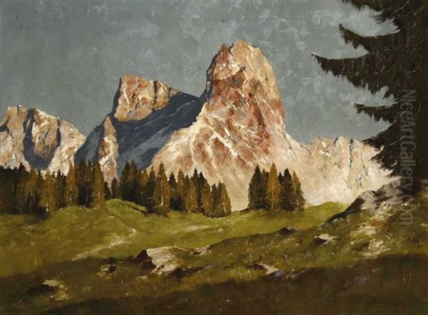 Die Palla Gruppe In Den Dolomiten Oil Painting by Hans Maurus