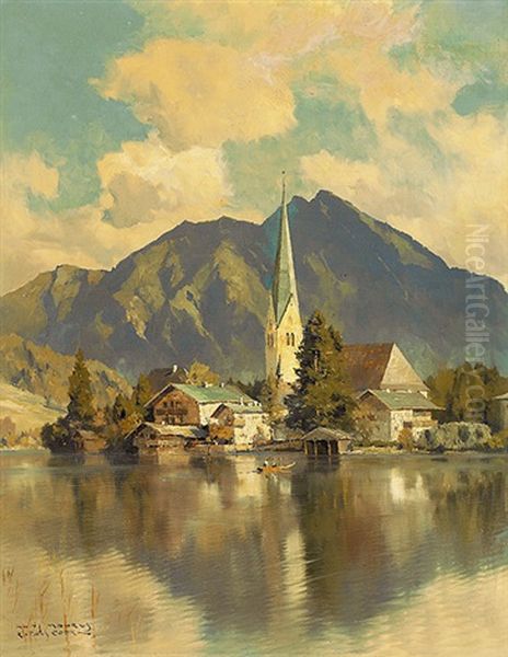 Blick Auf Das Malerische Rottach Egern Mit Dem Wallberg Oil Painting by Hans Maurus