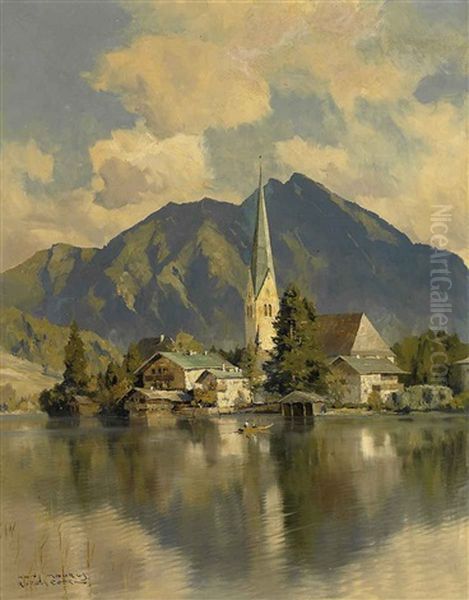 Blick Auf Das Malerische Rottach-egern Mit Dem Wallberg Oil Painting by Hans Maurus