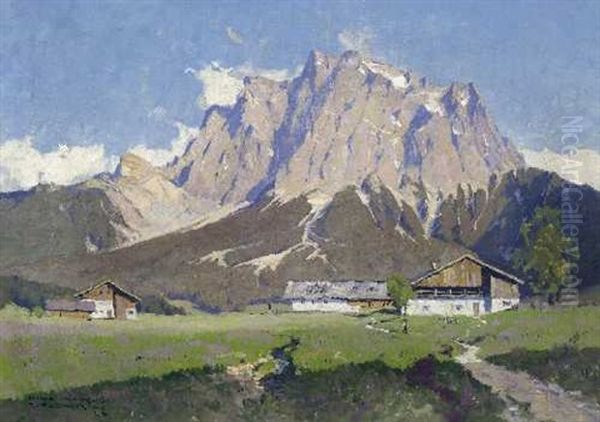 Zugspitze Von Ehrwald Oil Painting by Hans Maurus