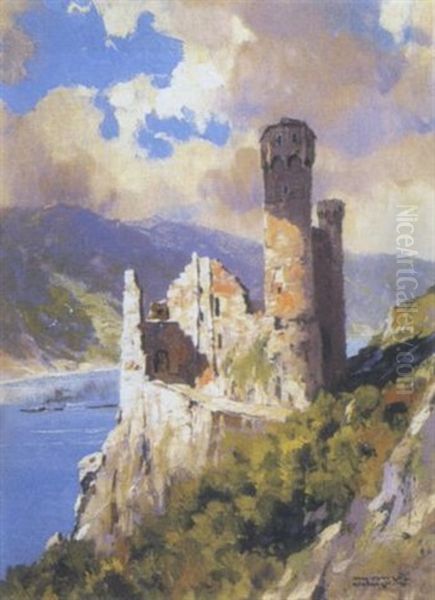 Burg Ehrenfels Im Rheingau Oil Painting by Hans Maurus