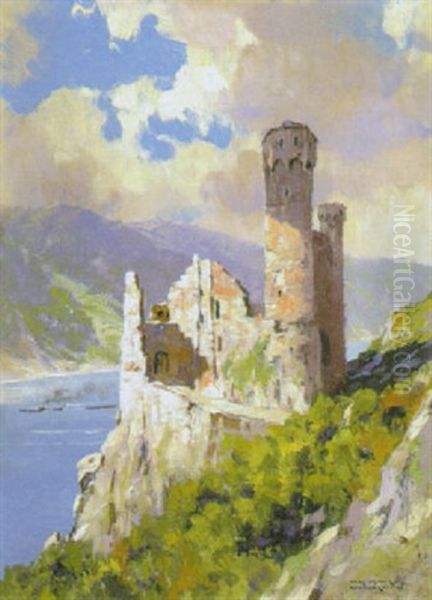 Burg Ehrenfels Im Rheingau Bei Rudesheim Oil Painting by Hans Maurus