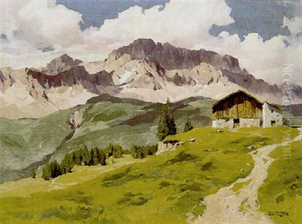 Alm In Den Dolomiten, Mit Blick Auf Die Sudwand Der Marmolata Oil Painting by Hans Maurus