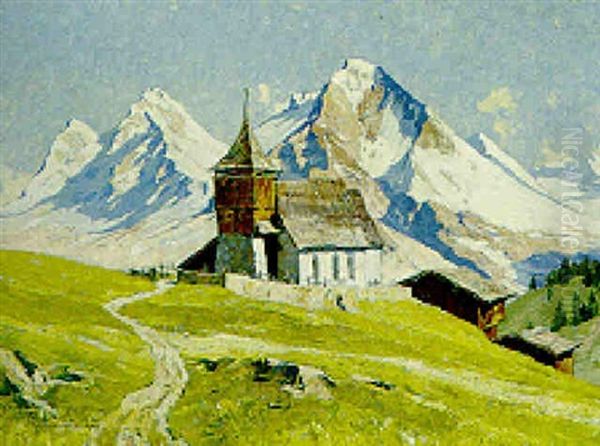 Das Bergkirchlein In Inner-arosa Oil Painting by Hans Maurus