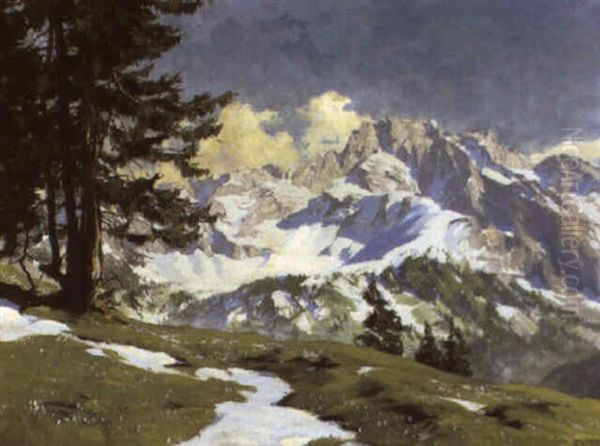 Blick Auf Die Dreitorspitze Von Kreuzeck Oil Painting by Hans Maurus