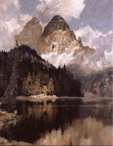 Drei Zinnen Und Misurinasee In S_dtirol Oil Painting by Hans Maurus