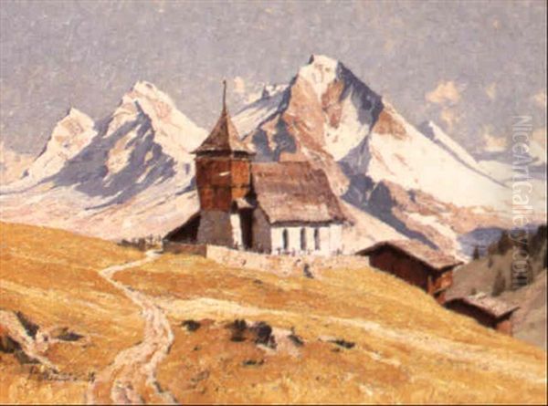 Das Bergkirchlein Bei Arosa Oil Painting by Hans Maurus