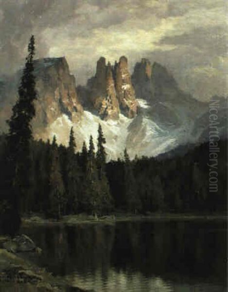 Karersee Mit Blick Auf Die Laterna, S_dtirol Oil Painting by Hans Maurus