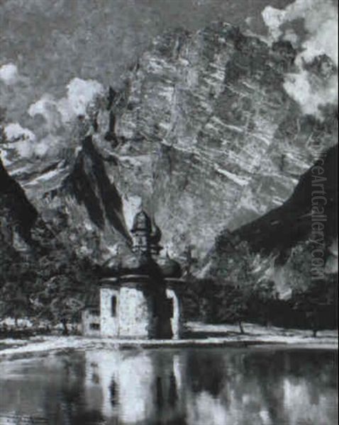 St. Bartholoma Am Konigssee Oil Painting by Hans Maurus