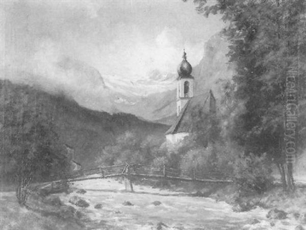 Oberlauf Der Iller Mit Dorfkirche Oil Painting by Hans Maurus