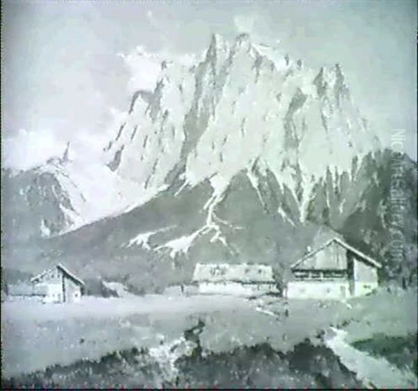 Blick Auf Die Zugspitze Von Dem Stadtchen Ehrwald Oil Painting by Hans Maurus