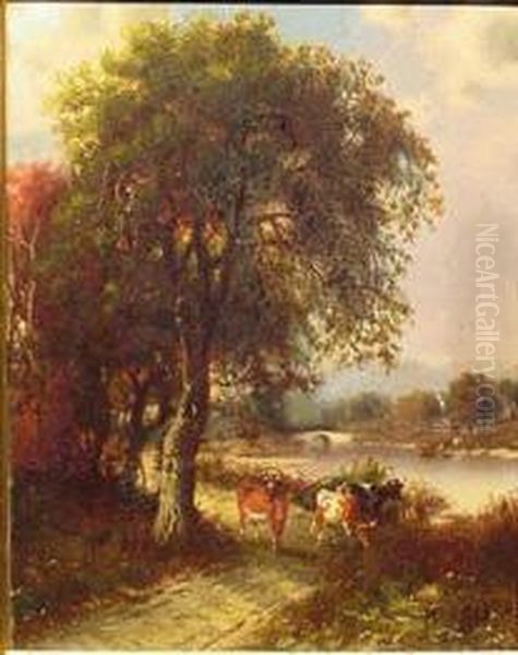 Cattle Watering In A Stream Oil Painting by Patrick Vincent Berry