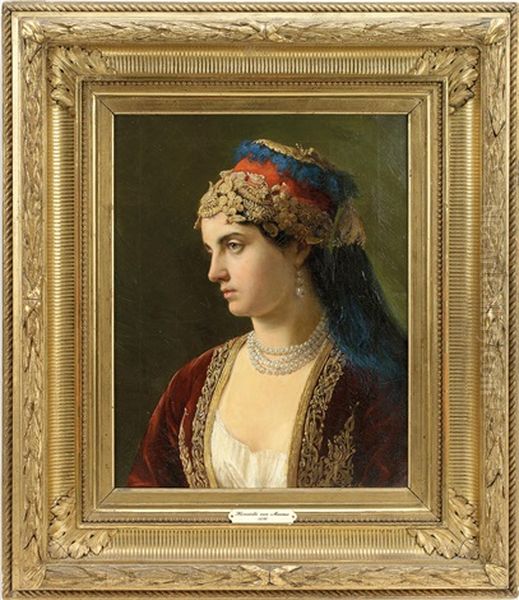 Portrait Einer Jungen Dame, In Prunkvollem Gewand Oil Painting by Henriette Maurus