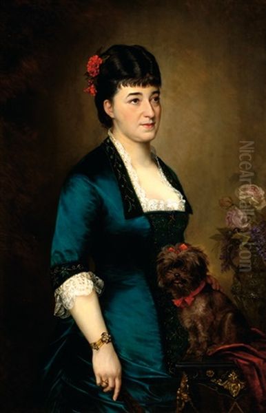 Portrait Of A Lady With A Small Brown Dog Oil Painting by Henriette Maurus