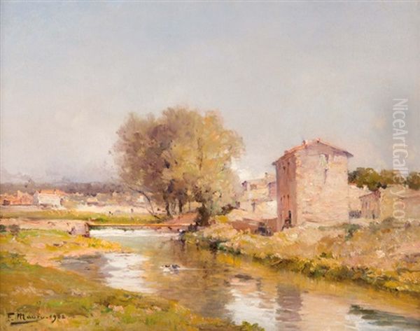 Riviere Traversant Le Village Oil Painting by Francois Maury