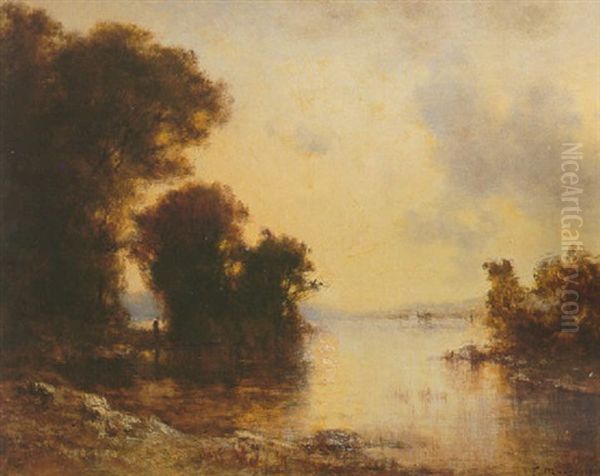 Bords D'etang Au Soleil Couchant Oil Painting by Francois Maury