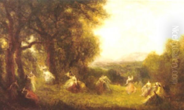 A Landscape With Figures Frolicking Oil Painting by Francois Maury