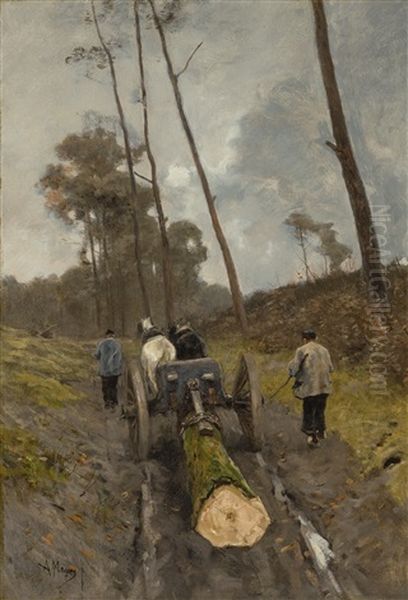 Carting The Log Oil Painting by Anton Mauve