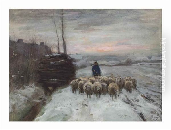 Guiding The Flock To The Heath, Laren Oil Painting by Anton Mauve