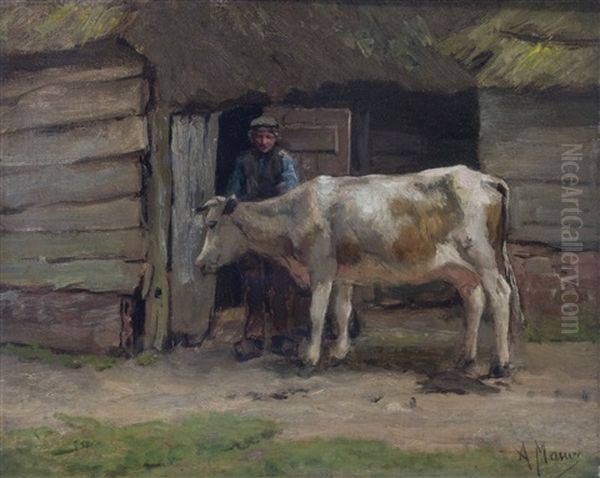 At The Cowshed Oil Painting by Anton Mauve