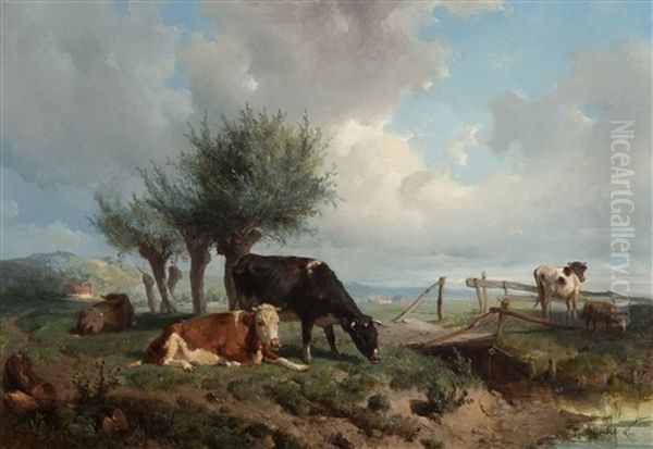 Cattle In A Landscape Oil Painting by Anton Mauve