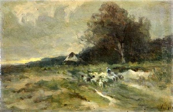 Shepherd And Flock In A Landscape Oil Painting by Anton Mauve